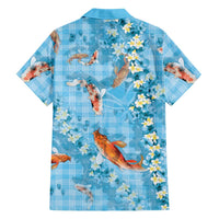 Blue Palaka Hawaiian And Japanese Family Matching Tank Maxi Dress and Hawaiian Shirt Sakura Lei With Koi Fish DT05 - Polynesian Pride