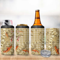Beige Palaka Hawaiian And Japanese 4 in 1 Can Cooler Tumbler Sakura Lei With Koi Fish DT05 - Polynesian Pride