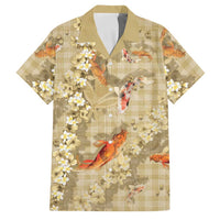 Beige Palaka Hawaiian And Japanese Family Matching Long Sleeve Bodycon Dress and Hawaiian Shirt Sakura Lei With Koi Fish DT05 Dad's Shirt - Short Sleeve Beige - Polynesian Pride