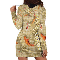 Beige Palaka Hawaiian And Japanese Hoodie Dress Sakura Lei With Koi Fish DT05 - Polynesian Pride