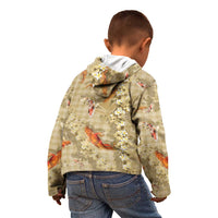 Beige Palaka Hawaiian And Japanese Kid Hoodie Sakura Lei With Koi Fish - Polynesian Pride