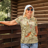 Beige Palaka Hawaiian And Japanese Women Polo Shirt Sakura Lei With Koi Fish - Polynesian Pride