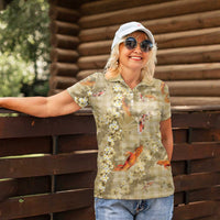 Beige Palaka Hawaiian And Japanese Women Polo Shirt Sakura Lei With Koi Fish DT05 - Polynesian Pride
