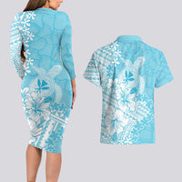 Hawaii Kanaka Maoli Couples Matching Long Sleeve Bodycon Dress and Hawaiian Shirt Polynesian Turtle Tattoo DT05 - Polynesian Pride