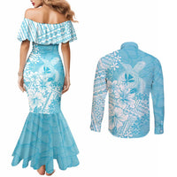 Hawaii Kanaka Maoli Couples Matching Mermaid Dress and Long Sleeve Button Shirt Polynesian Turtle Tattoo DT05 - Polynesian Pride