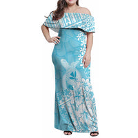 Hawaii Kanaka Maoli Family Matching Off Shoulder Maxi Dress and Hawaiian Shirt Polynesian Turtle Tattoo DT05 Mom's Dress Blue - Polynesian Pride