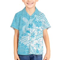 Hawaii Kanaka Maoli Family Matching Tank Maxi Dress and Hawaiian Shirt Polynesian Turtle Tattoo DT05 Son's Shirt Blue - Polynesian Pride