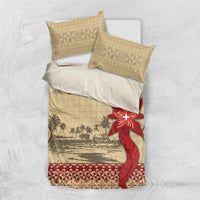 Tonga Language Week Bedding Set Tribal Cross Ngatu Floral Pattern DT05 US Twin 172cm x 218cm Red - Polynesian Pride