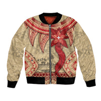 Tonga Language Week Bomber Jacket Tribal Cross Ngatu Floral Pattern DT05 Unisex Red - Polynesian Pride