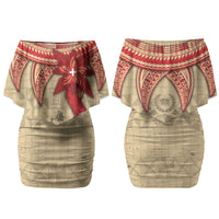 Tonga Language Week Couples Matching Off Shoulder Short Dress and Long Sleeve Button Shirt Tribal Cross Ngatu Floral Pattern DT05 - Polynesian Pride