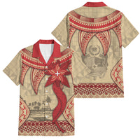 Tonga Language Week Family Matching Summer Maxi Dress and Hawaiian Shirt Tribal Cross Ngatu Floral Pattern DT05 Dad's Shirt - Short Sleeve Red - Polynesian Pride