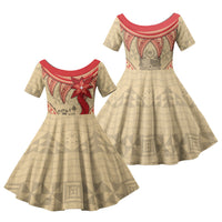 Tonga Language Week Family Matching Summer Maxi Dress and Hawaiian Shirt Tribal Cross Ngatu Floral Pattern DT05 Daughter's Dress Red - Polynesian Pride