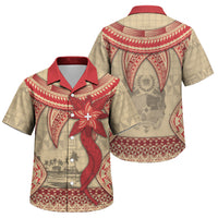 Tonga Language Week Family Matching Summer Maxi Dress and Hawaiian Shirt Tribal Cross Ngatu Floral Pattern DT05 Son's Shirt Red - Polynesian Pride