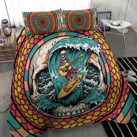 3D Illusion Surfing Skull Aloha Halloween Bedding Set Tropical Guitarist Bones Wave
