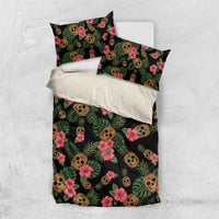Tropical Calavera Hawaiian Bedding Set Sugar Skull Pineapple Hibiscus Floral
