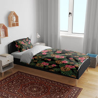 Tropical Calavera Hawaiian Bedding Set Sugar Skull Pineapple Hibiscus Floral