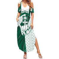 Custom Hawaii Volleyball Family Matching Summer Maxi Dress and Hawaiian Shirt Shaka Aloha Hand DT05 Mom's Dress Green - Polynesian Pride