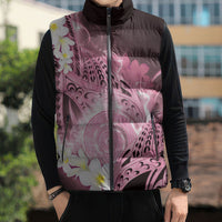 Piko Hawaiian Sleeveless Puffer Jacket Pink Galaxy Spiral Plumeria Tribal Patterns DT05 - Polynesian Pride