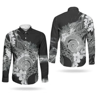Piko Hawaiian Couples Matching Off Shoulder Short Dress and Long Sleeve Button Shirt Monochrome Galaxy Spiral Plumeria Tribal Patterns DT05 - Polynesian Pride