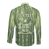 Personalised Fiji Language Week Sugarcane Masi Long Sleeve Button Shirt Green Tapa Tribal Pattern DT05 - Polynesian Pride
