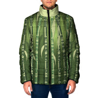 Personalised Fiji Language Week Sugarcane Masi Padded Jacket Green Tapa Tribal Pattern DT05 Men Green - Polynesian Pride