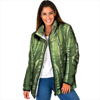 Personalised Fiji Language Week Sugarcane Masi Padded Jacket Green Tapa Tribal Pattern DT05 Women Green - Polynesian Pride