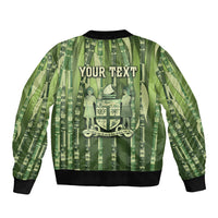 Personalised Fiji Language Week Sugarcane Masi Sleeve Zip Bomber Jacket Green Tapa Tribal Pattern DT05 - Polynesian Pride