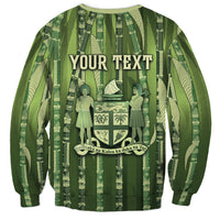 Personalised Fiji Language Week Sugarcane Masi Sweatshirt Green Tapa Tribal Pattern DT05 - Polynesian Pride