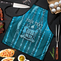 Personalised Fiji Language Week Sugarcane Masi Apron Blue Tapa Tribal Pattern DT05 Blue - Polynesian Pride