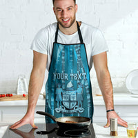 Personalised Fiji Language Week Sugarcane Masi Apron Blue Tapa Tribal Pattern DT05 - Polynesian Pride