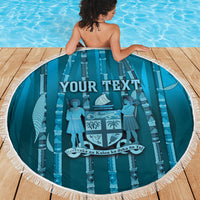 Personalised Fiji Language Week Sugarcane Masi Beach Blanket Blue Tapa Tribal Pattern DT05 - Polynesian Pride