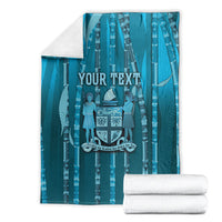 Personalised Fiji Language Week Sugarcane Masi Blanket Blue Tapa Tribal Pattern DT05 - Polynesian Pride