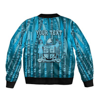Personalised Fiji Language Week Sugarcane Masi Bomber Jacket Blue Tapa Tribal Pattern DT05 - Polynesian Pride