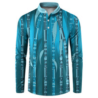 Personalised Fiji Language Week Sugarcane Masi Button Sweatshirt Blue Tapa Tribal Pattern DT05 Blue - Polynesian Pride