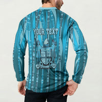 Personalised Fiji Language Week Sugarcane Masi Button Sweatshirt Blue Tapa Tribal Pattern DT05 - Polynesian Pride
