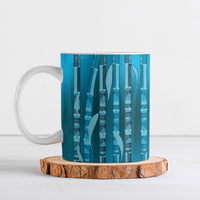Personalised Fiji Language Week Sugarcane Masi Ceramic Mug Blue Tapa Tribal Pattern DT05 Blue - Polynesian Pride