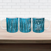 Personalised Fiji Language Week Sugarcane Masi Ceramic Mug Blue Tapa Tribal Pattern DT05 - Polynesian Pride