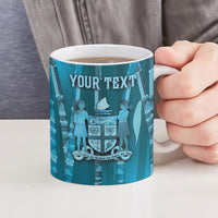 Personalised Fiji Language Week Sugarcane Masi Ceramic Mug Blue Tapa Tribal Pattern DT05 - Polynesian Pride