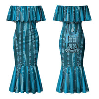 Personalised Fiji Language Week Sugarcane Masi Family Matching Mermaid Dress and Hawaiian Shirt Blue Tapa Tribal Pattern DT05 Mom's Dress Blue - Polynesian Pride