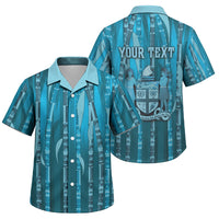 Personalised Fiji Language Week Sugarcane Masi Family Matching Off Shoulder Short Dress and Hawaiian Shirt Blue Tapa Tribal Pattern DT05 Son's Shirt Blue - Polynesian Pride