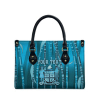 Personalised Fiji Language Week Sugarcane Masi Leather Bag Blue Tapa Tribal Pattern DT05 - Polynesian Pride