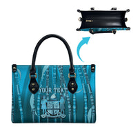 Personalised Fiji Language Week Sugarcane Masi Leather Bag Blue Tapa Tribal Pattern DT05 - Polynesian Pride