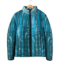 Personalised Fiji Language Week Sugarcane Masi Padded Jacket Blue Tapa Tribal Pattern DT05 - Polynesian Pride