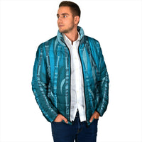 Personalised Fiji Language Week Sugarcane Masi Padded Jacket Blue Tapa Tribal Pattern DT05 - Polynesian Pride