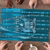 Personalised Fiji Language Week Sugarcane Masi Puzzle Blue Tapa Tribal Pattern DT05 - Polynesian Pride