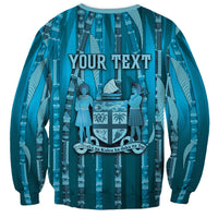 Personalised Fiji Language Week Sugarcane Masi Sweatshirt Blue Tapa Tribal Pattern DT05 - Polynesian Pride