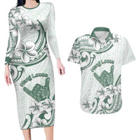Aloha Hawaii Shaka Couples Matching Long Sleeve Bodycon Dress and Hawaiian Shirt Hang Loose Mint Version DT05 Mint - Polynesian Pride