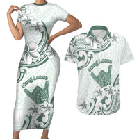 Aloha Hawaii Shaka Couples Matching Short Sleeve Bodycon Dress and Hawaiian Shirt Hang Loose Mint Version DT05 Mint - Polynesian Pride