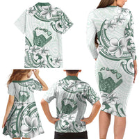 Aloha Hawaii Shaka Family Matching Long Sleeve Bodycon Dress and Hawaiian Shirt Hang Loose Mint Version DT05 - Polynesian Pride