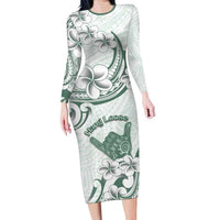 Aloha Hawaii Shaka Family Matching Long Sleeve Bodycon Dress and Hawaiian Shirt Hang Loose Mint Version DT05 Mom's Dress Mint - Polynesian Pride